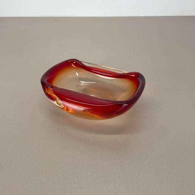 Italian Murano Glass Red-Yellow Bowl, 1970s For Sale - Image 4 of 18