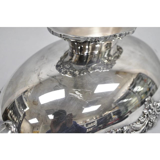 Vintage Lunt Victorian Silver Plated Oval Pedestal Base Rose Pattern Fruit Bowl For Sale - Image 13 of 17