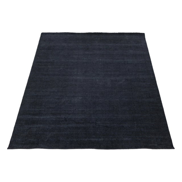 Japandi Minimalist Handmade Charcoal Wool & Bamboo Silk Rug With Grid Texture For Sale - Image 4 of 12