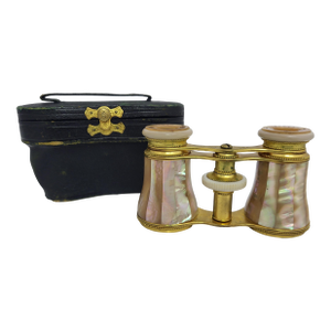Antique Lemaire Fi Paris Mother of Pearl Inlay Opera Glasses Binoculars & Case