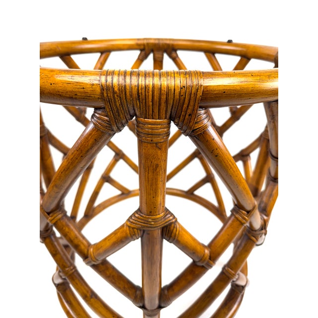 1960s McGuire Style Rattan Side Table Base With Geometric Lattice Frame For Sale - Image 4 of 10