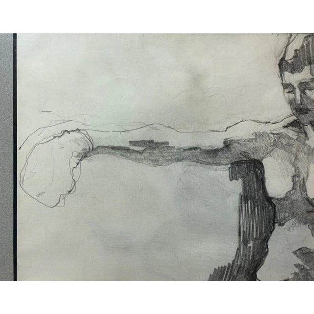 Black Vintage 1974 Original S Stirling Stylized Pencil Boxer Boxing Drawing Sketch For Sale - Image 8 of 10