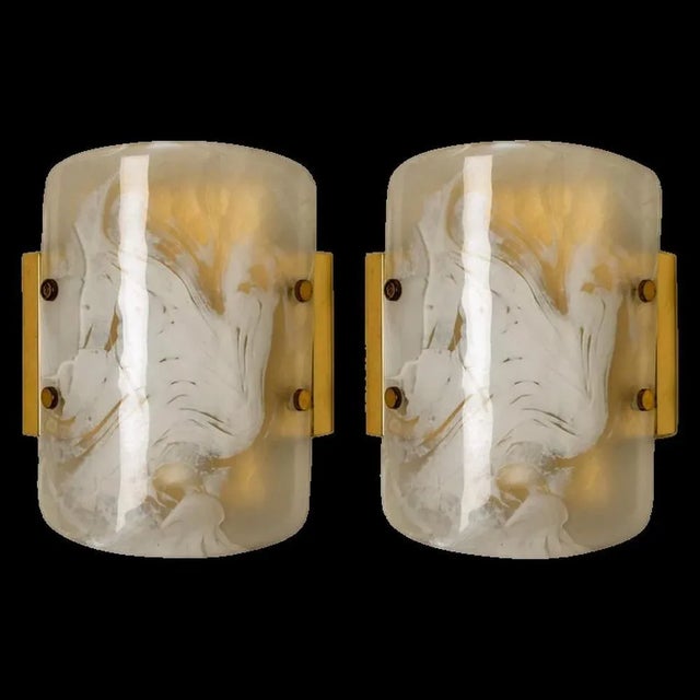 Pair high-ended structured ice glass wall sconces by Hillebrand, designed by Hillebrand and produced by Hillebrand,...