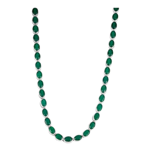 21.78 Carat Green Onyx Bezel-Set Gemstone Tennis Necklace- 925 Sterling Silver Jewelry
