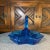 Indiana Glass Company Mid 20th Century Art Deco Blue Indiana Tiara Glass Divided Dish Pyramid Handle For Sale - Image 4 of 10