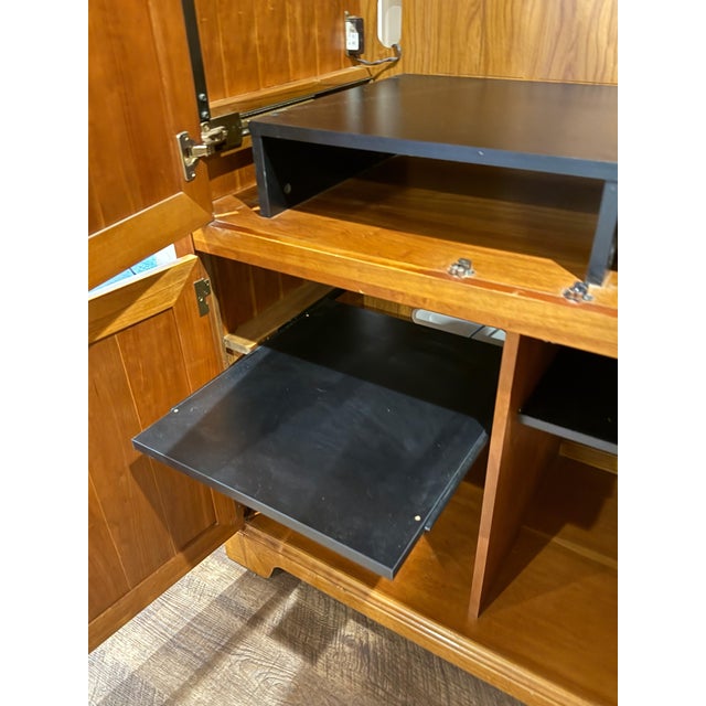 Wood 1990s Stanley Furniture Entertainment Armoire - 80" Tall Oak Media Cabinet With Sliding Doors, Built-in Outlets & Tv Cutout, Excellent Condition For Sale - Image 7 of 8