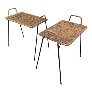 Calif-Asia Wicker and Iron End Tables - a Pair For Sale
