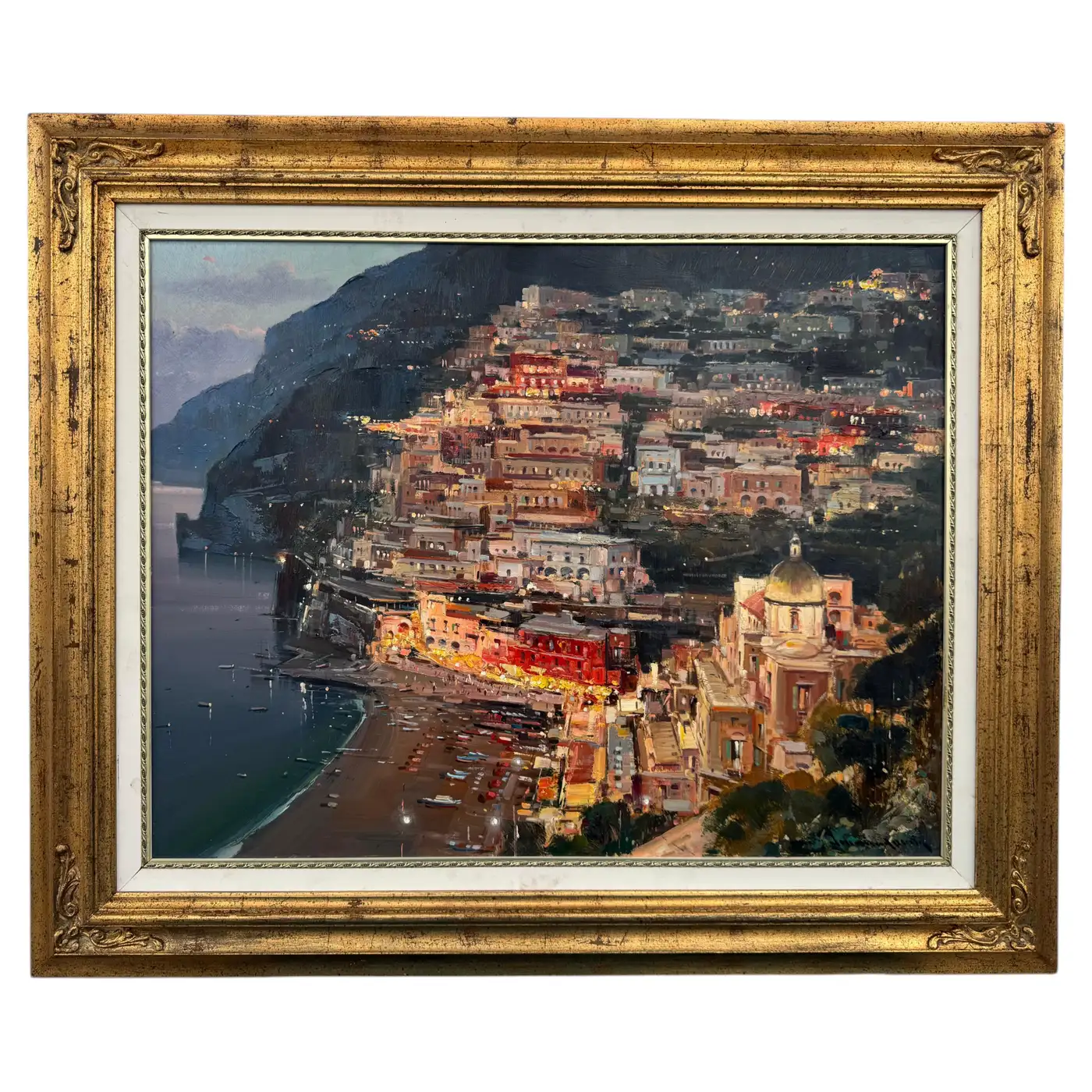 Late 20th Century View of Positano Amalfi Coast Italy Oil on