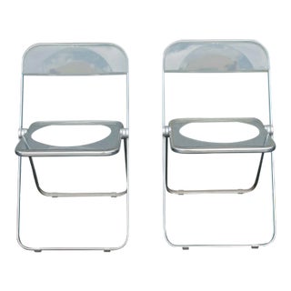 C1970's Mid Century Modern Lucite & Chrome Folding Side Chairs - a Pair For Sale