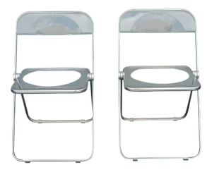 C1970's Mid Century Modern Lucite & Chrome Folding Side Chairs - a Pair