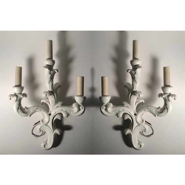1940s plaster wall sconces in the manner of Serge Roche and Dorothy Draper. No markings or labels. These are vintage...