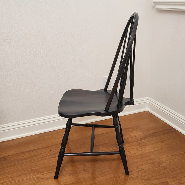 Dark Gray Vintage Windsor-Style Brace Back Chair Newly Refinished in Carbon Grey For Sale - Image 8 of 12