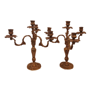 Pair of Antique French Louis XV Bronze Candelabras
