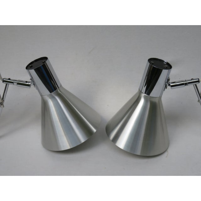 1970s Vintage Chrome-Plated Scissor Lights in Matte Brushed Aluminum, Set of 2 For Sale - Image 5 of 18