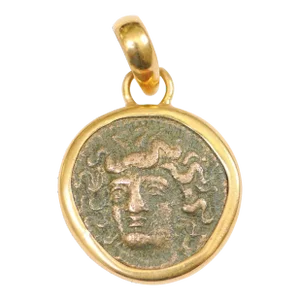 Antique Ancient Greek Bronze Coin in 22kt Pendant
