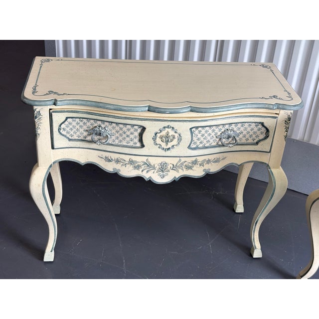 La Barge Hand Painted Blue and White French Console Tables or Entry Way Tables For Sale - Image 9 of 12