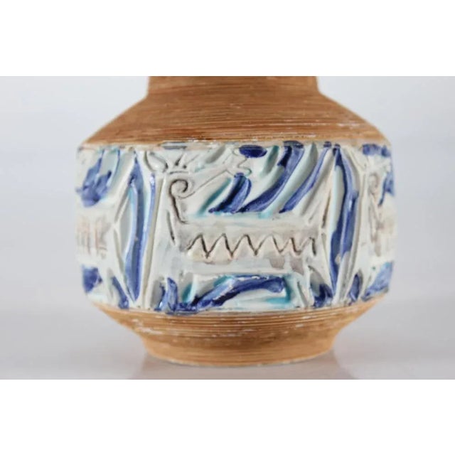 Italian Fratelli Fanciullacci tall collar vase. The neck and bottom is left unglazed with a fluted pattern. A band on the...