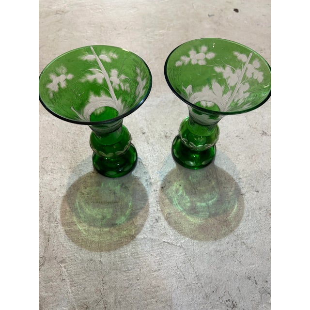 Traditional Pair of 1960s Green Glass Vases For Sale - Image 3 of 8