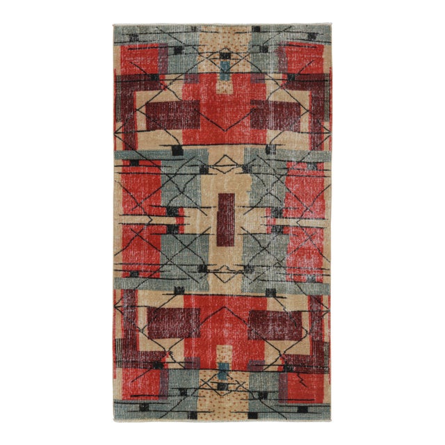 1960s Vintage Zeki Müren Rug in Red Beige Blue & Black Patterns For Sale