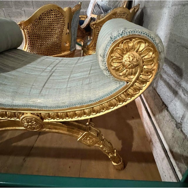 French Rococo Style Bench With Gold Leaf Details For Sale - Image 4 of 5