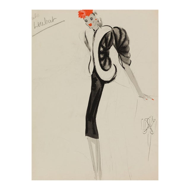 Vintage French Fashion Art Print – Art Deco Woman in Black and White, 36" X 48" For Sale