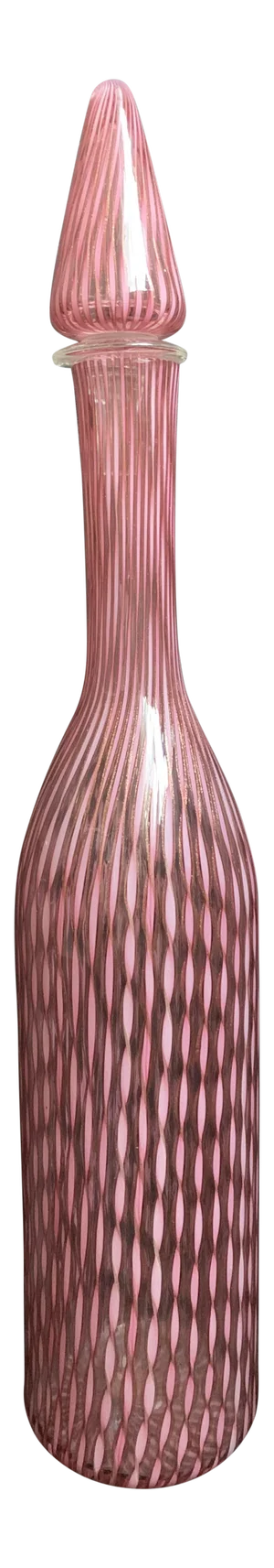 1960s Vintage Ermanno Toso Fratelli Toso Decanter Bottle Vase With Twisted Pink Canes and Filligree