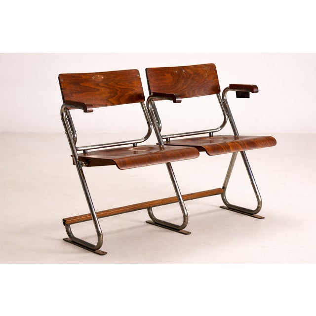 Brown Bauhaus Two-Seat Folding Bench, Czechoslovakia, 1930s, Set of 2 For Sale - Image 8 of 8
