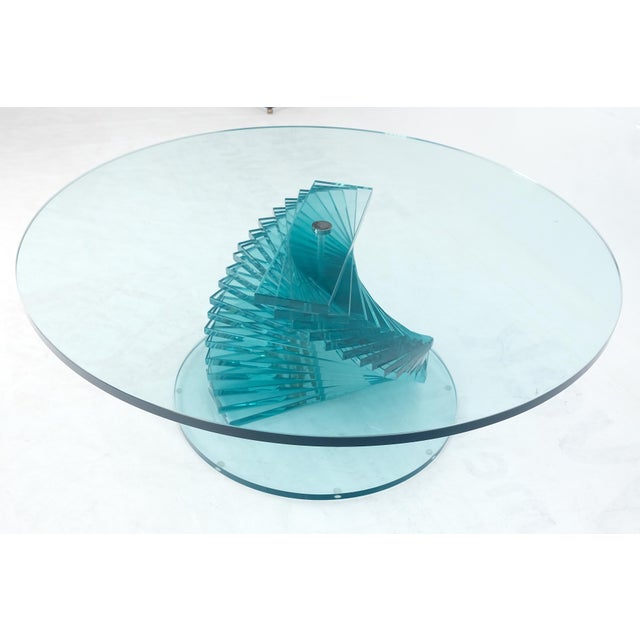 Stacked Glass Fan Shape Base Round Coffee Table Italian Post Modern Mid Century For Sale - Image 9 of 13