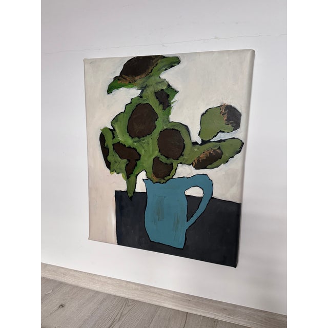 This is an original abstract acrylic painting on canvas. The artwork features a minimalist still life composition of...