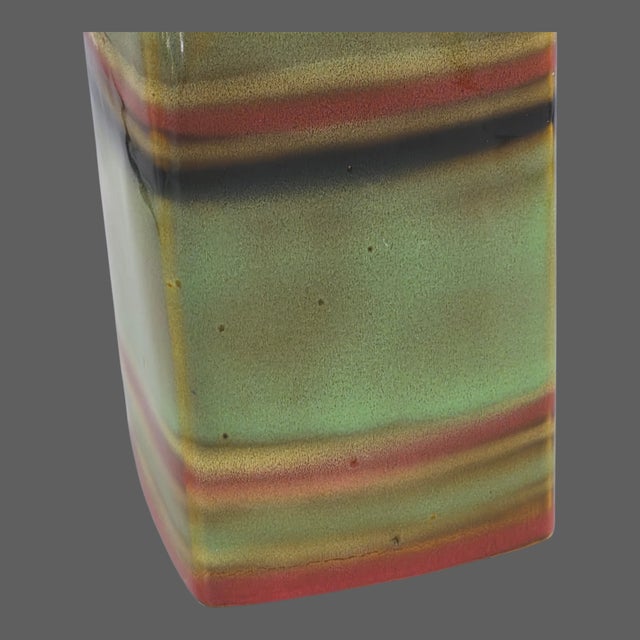 Late 20th Century Colorful Striped Studio Ceramic Modern Square Vase For Sale - Image 5 of 9