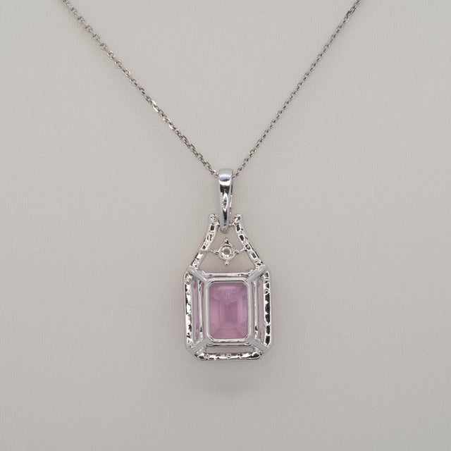 Purple 4.5Ct Kunzite Pendant With Earth Mined Diamonds Accents: Slid 14k Gold, 10x8mm For Sale - Image 8 of 8