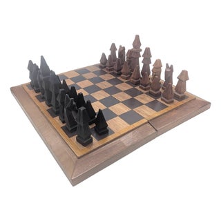 African Carved Chess Pieces, Set of 33 For Sale