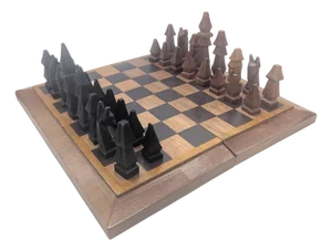 African Carved Chess Pieces, Set of 33