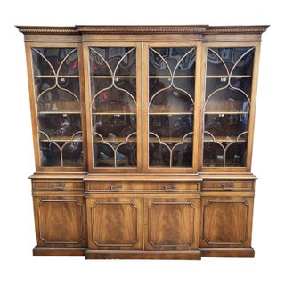 Vintage American Mahogany & Bubble Glass Curio Vitrine Bookcase Breakfront For Sale