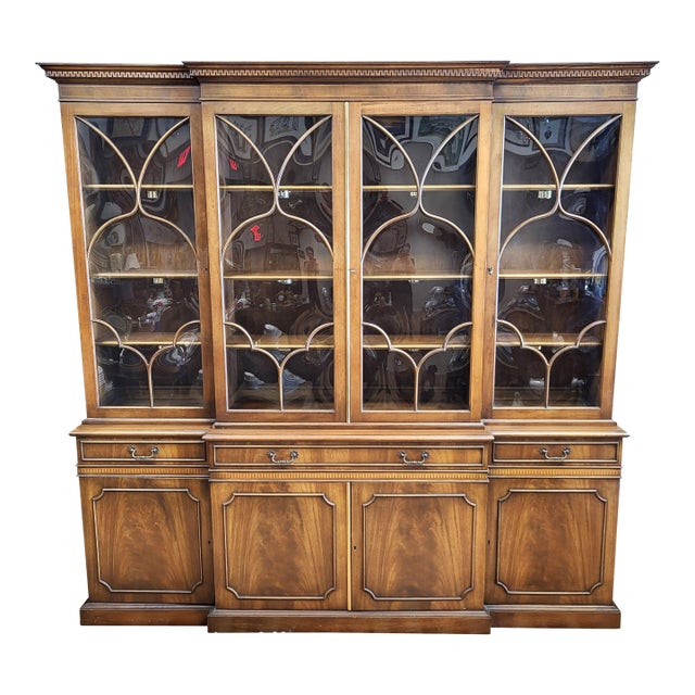 Vintage American Mahogany & Bubble Glass Curio Vitrine Bookcase Breakfront For Sale