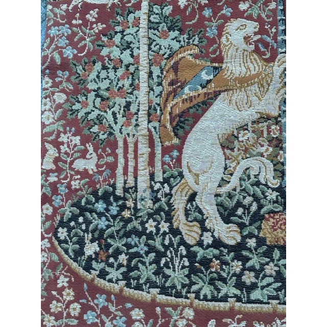 Vintage French Aubusson Style Lady and Licorn Jacquard Tapestry, 1970s For Sale - Image 12 of 16