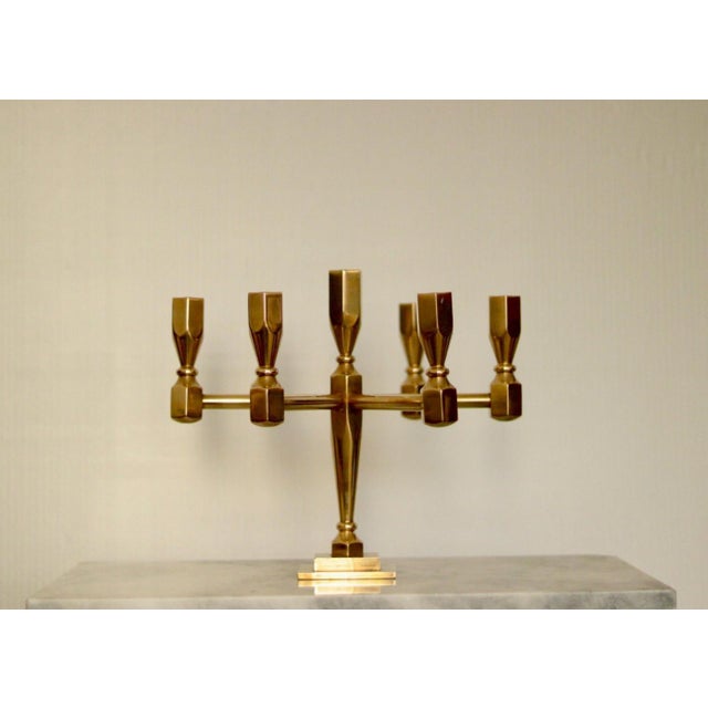 Goldenrod Vintage Swedish Brass 7-Arm Candelabra from Gusum For Sale - Image 8 of 18