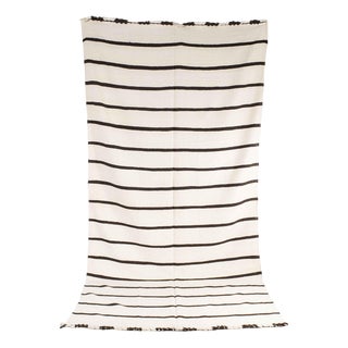 Vintage Berber Black Thin Stripe Hanbel Rug For Sale