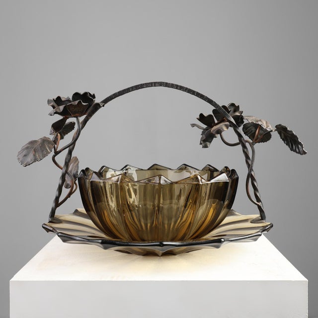 Art Deco Bowl in Glass and Wrought Iron, Belgium, 1920s For Sale - Image 14 of 14