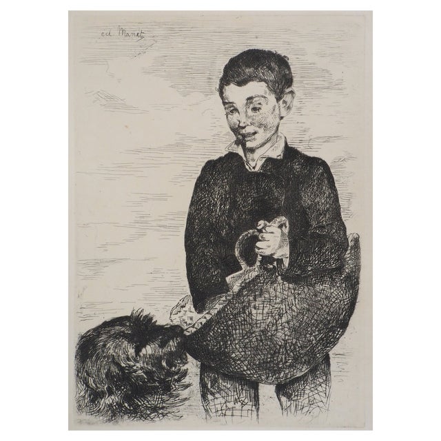 Edouard Manet, The Child with the Dog, Original Etching, 1860 For Sale