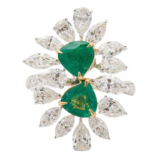 Natural Zambian Emerald 1.86cts & Diamond 2.95cts Ring in 18k Gold For Sale