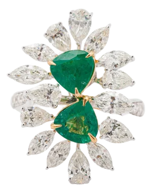Natural Zambian Emerald 1.86cts & Diamond 2.95cts Ring in 18k Gold