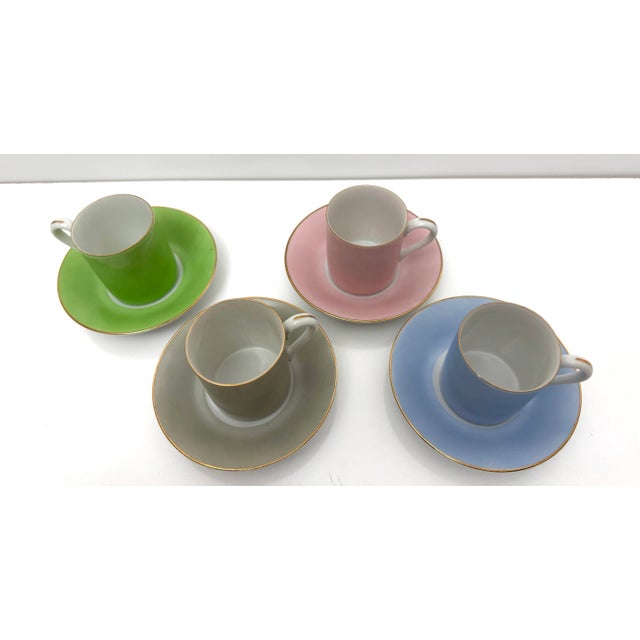 Pastel and Gold Rimmed Demitasse or Expresso Cup & Saucer Set cup is 2 x 2 1/4 inches tall saucer is 4 1/2 inches x .75...