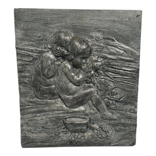 Vintage Figural Bas-Relief Wall Plaque With Children and Grapes For Sale