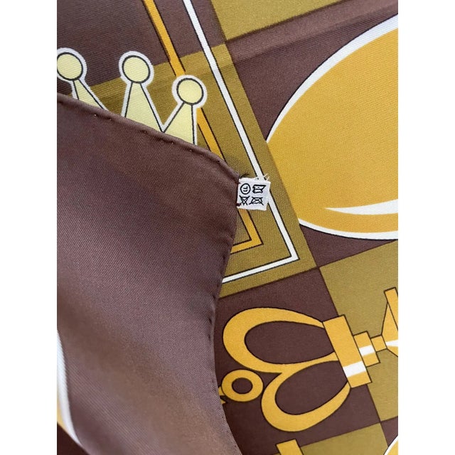 Mid-Century Modern Framed Hermès Silk Scarf "Échiquier" by Pierre Péron, 1975 - Orange Gold Frame For Sale - Image 3 of 5