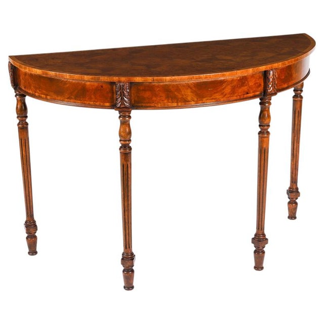 Vintage English Burr Walnut Parquetry Console Table, 1950s For Sale - Image 12 of 12