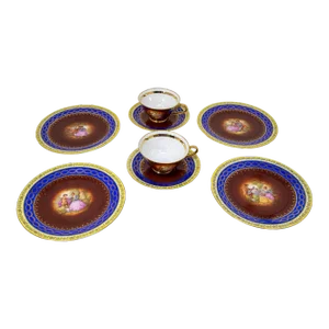 Fragonard Porcelain Hand Painted Matched Porcelain Cabinet Cup and Saucer Set
