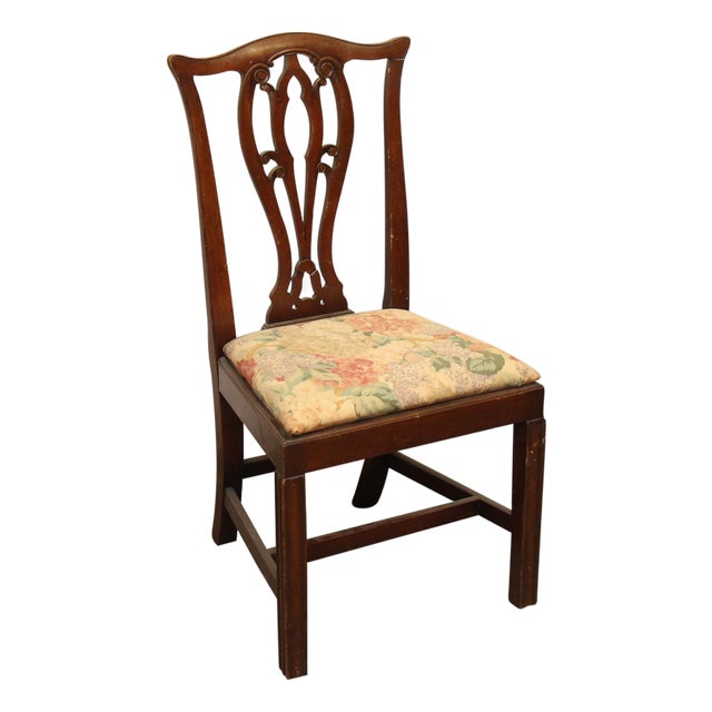 Mid 20th Century Wood Frame Floral Seat Chair For Sale