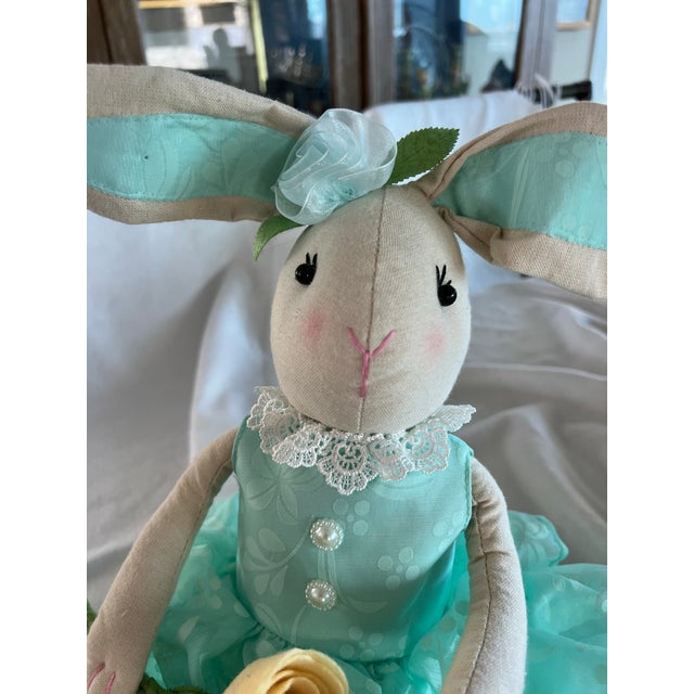 Textile Ballerina Bunny Rabbit Teal Dress Yellow Flowers. 28” For Sale - Image 7 of 12