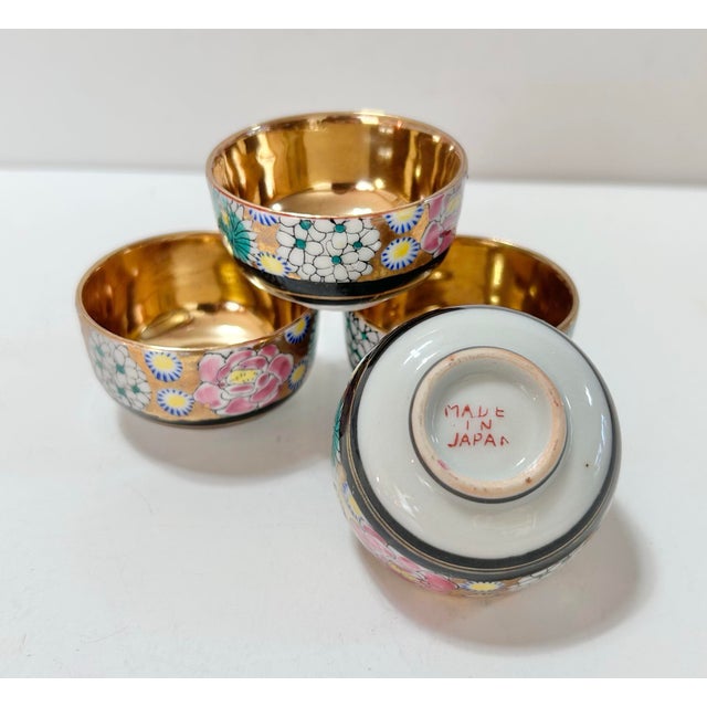 Mid-Century Modern 1950s Asian Chinoiserie Gilt Salt Cellars Sake Cups - A Set of 4 For Sale - Image 3 of 8